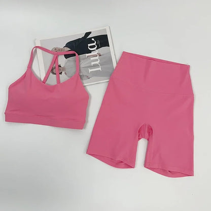 2 Piece Women Yoga Shorts Set Tracksuit Yoga Vest High Waist Shorts Quick-Drying Comfort Elastic Running Workout Sportswear