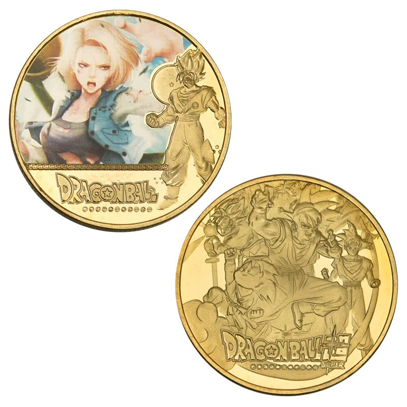 Dragon Ball Gold Plated Gold Coin Son Goku Vegeta Commemorative Coins Children Classic Anime Peripherals Collection Toy Souvenir