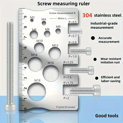 304 Stainless Steel Screw Measuring Gauge Set - Precision Thread Pitch & Bolt Size Caliper Tool | M12 Diameter Ruler | Ideal Fat