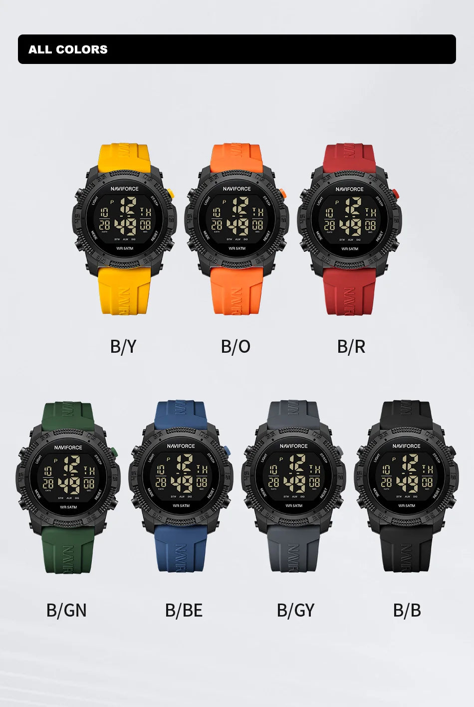 NAVIFORCE Brand Original Men Fashion Watch Water Resistant Personality Wristwatches Luxury Silicone Strap Electronic Clock 2024