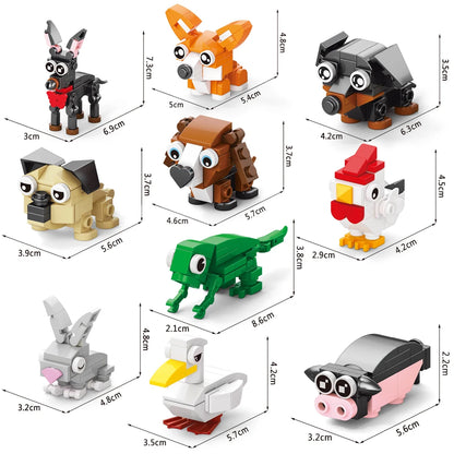 Animals World Insect Fish Bird Dog Elephant Panda Giraffe Honeybee 10 In 1 Building Blocks Kit Bricks Model Kids Toy Children