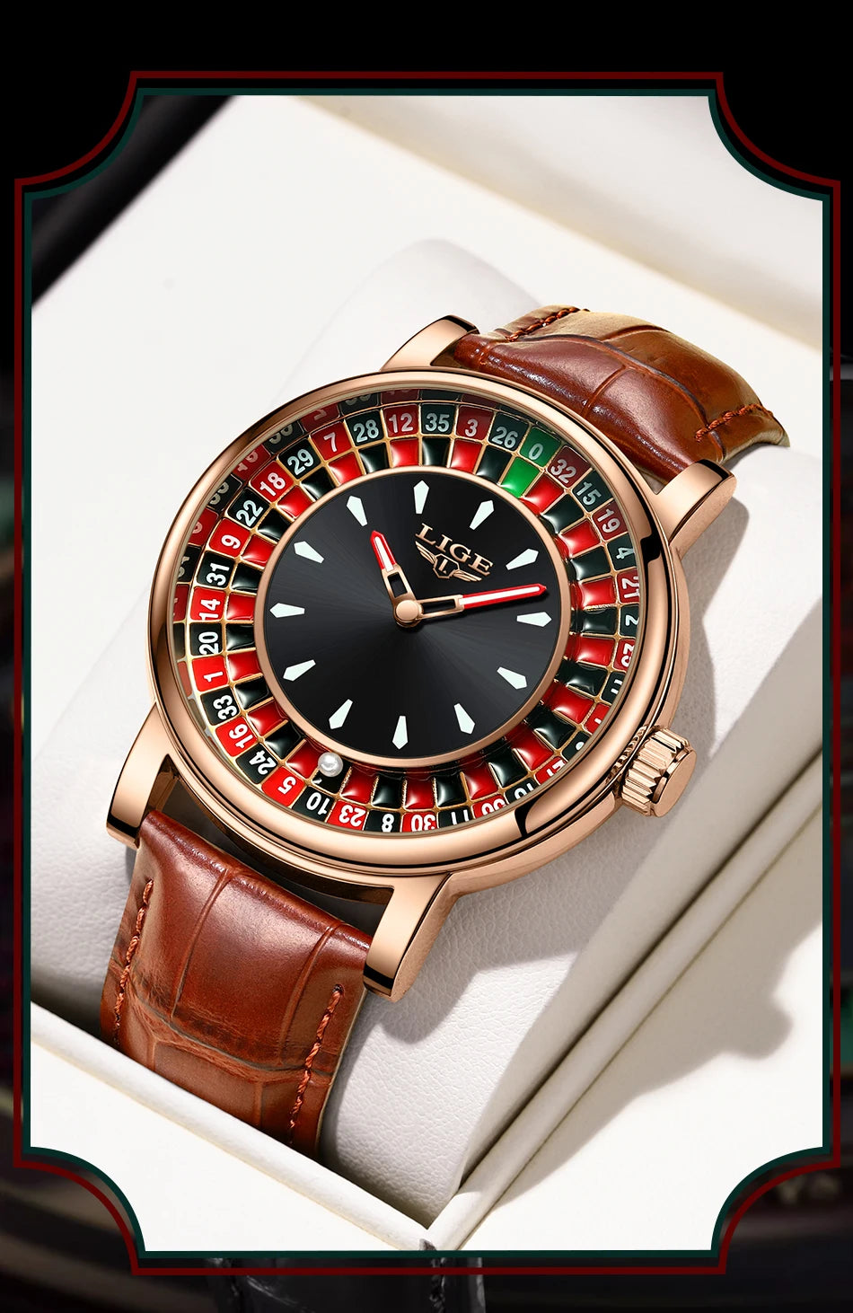 LIGE Fashion Men Watch Rotating Dial Las Vegas Roulette Desktop Theme Watch Men Waterproof Luminous Clock Watches Creative Clock