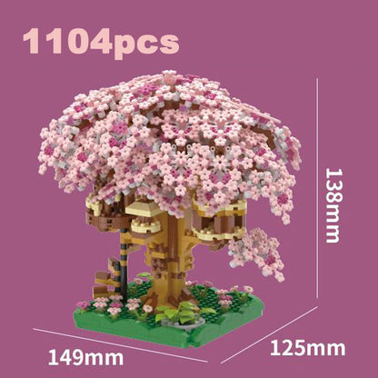 DIY Purple Romantic Cherry Blossom Flower Pink Tree House Assembly Building Blocks Classic Model Miniature Bricks Sets Kid Gifts