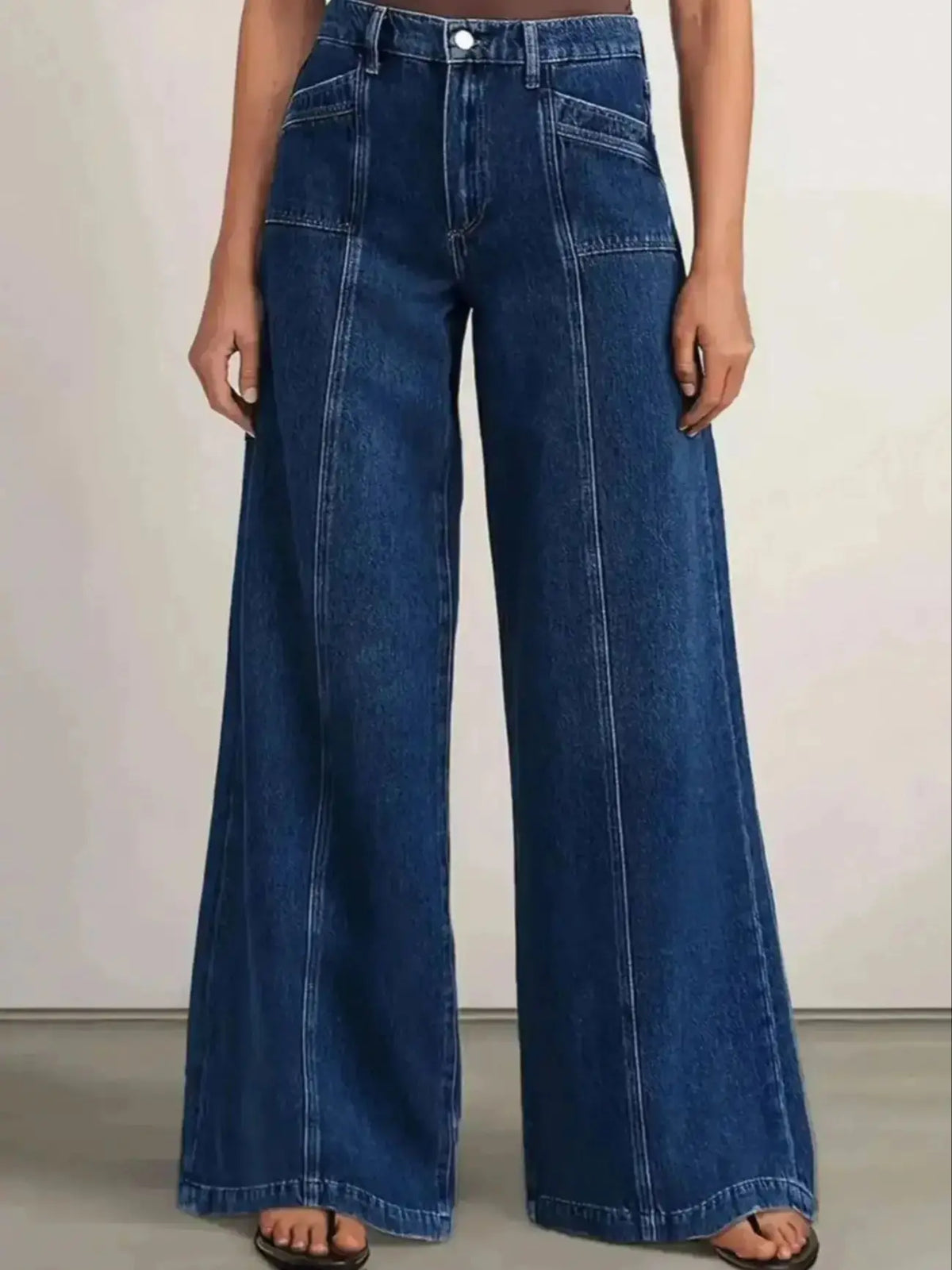 Deep-Blue Stretch Wide-Leg Jeans