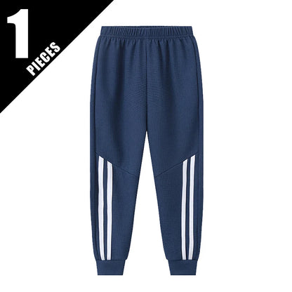 1/3 Piece Autumn And Winter Children's Waffle Solid Color Simple Basic Pants For Boys And Girls Sports And Casual Sweatpants