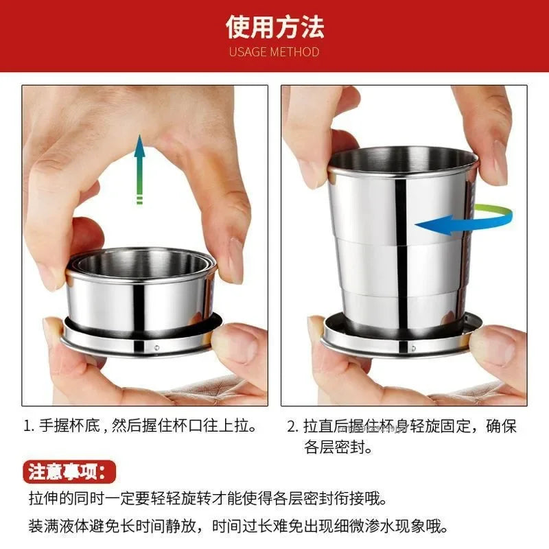 1pc Stainless Steel Retractable Cup Outdoor Travel Toiletry Cup Portable Creative Compression Cup Mini Handy Cup Folding Cup