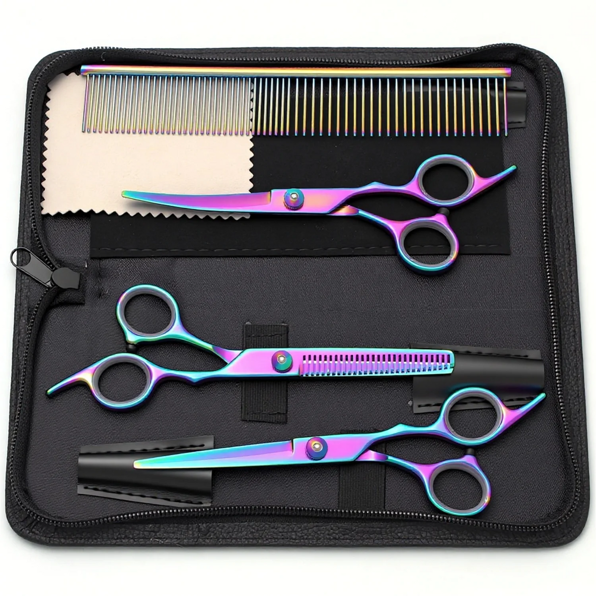6 Inch Professional Dual Use Scissors for Hair Cutting and Pet Grooming Straight Curved Thinning Comb Stainless Steel Salon