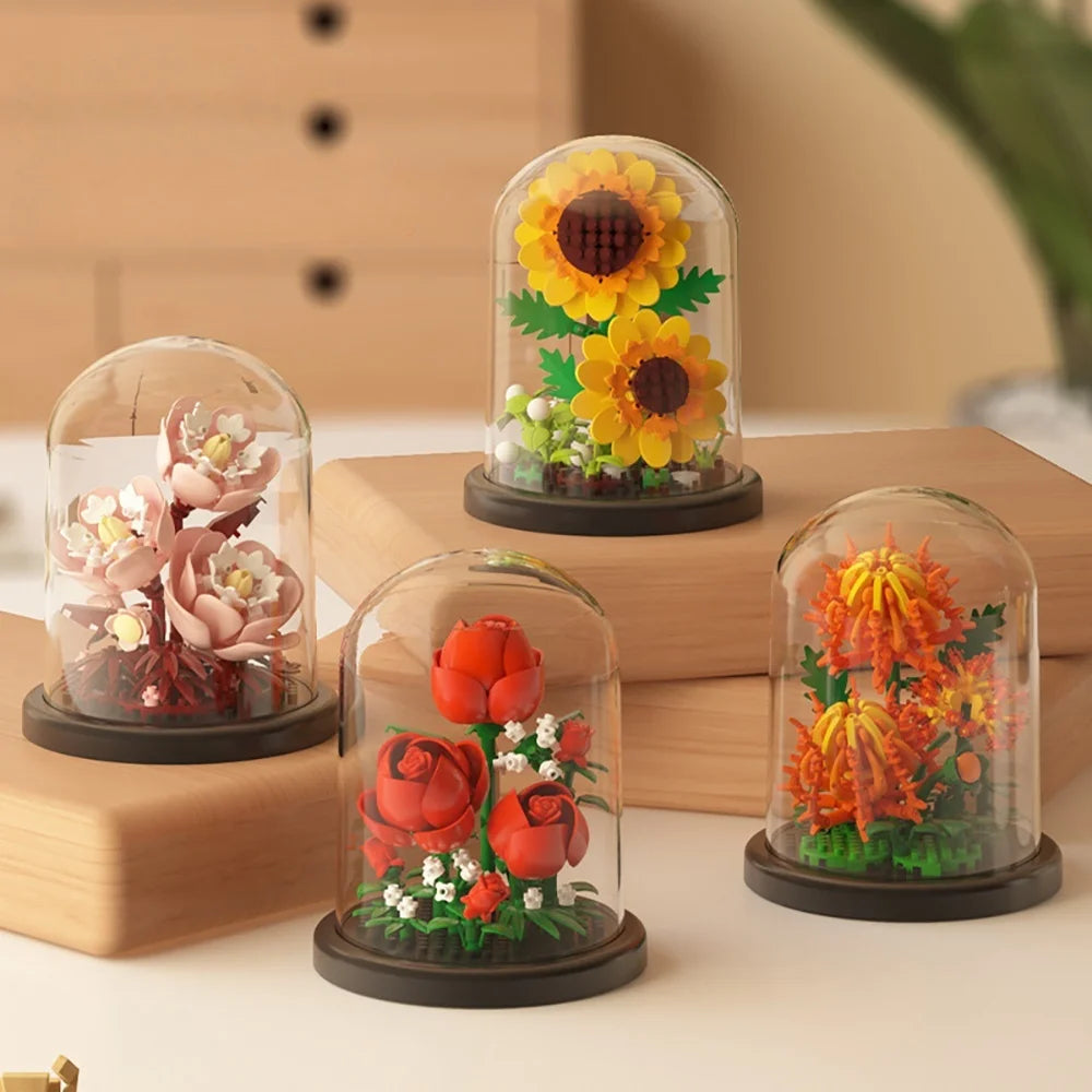 MOC Eternal Bouquet Rose Building Blocks Flower Building 3D Set DIY Eternal Bouquet Display Box Brick Toy for Home Office Decor