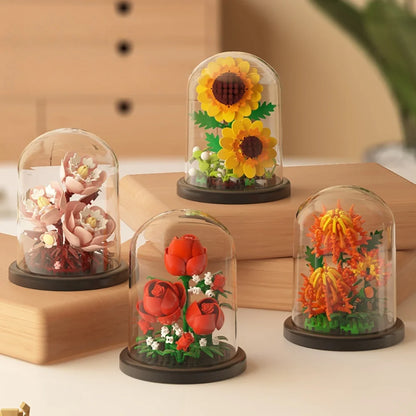 MOC Eternal Bouquet Rose Building Blocks Flower Building 3D Set DIY Eternal Bouquet Display Box Brick Toy for Home Office Decor
