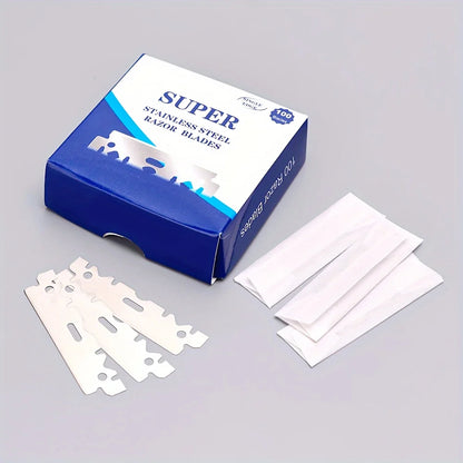 100PCS Single-Sided Razor Blades - Stainless Steel Safety Razors for Men, Barber-Grade Shaving Tools
