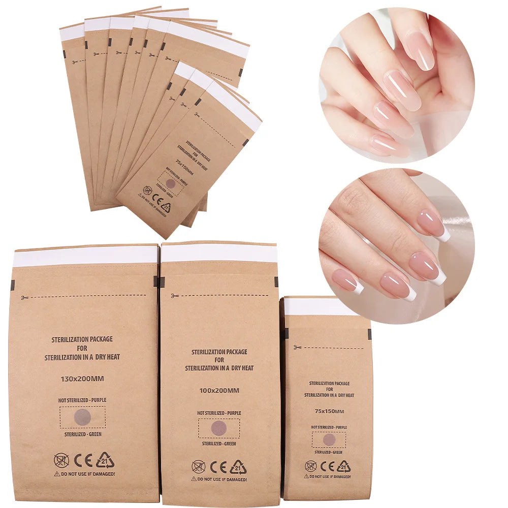 50/100Pcs Kraft Paper Bag Disposable Sterilization Disinfection Bag Nail Tools Sterilizer Manicure Bags sterilization Pouch