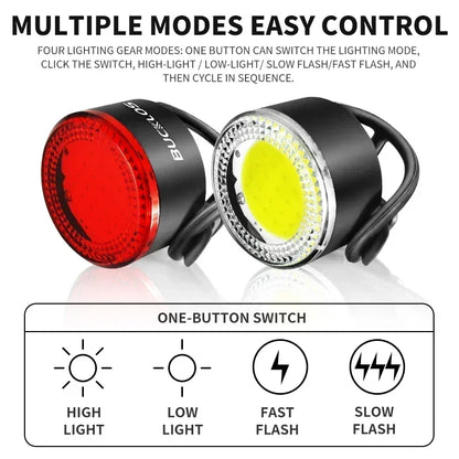 BUCKLOS Bike Light COB Front Rear Bicycle Lights LED Rechargeable Mountain Road Bicycle Lamp MTB Tail Light Cycling Flashlight
