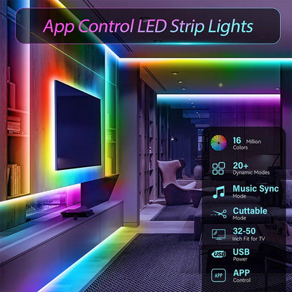 RGB LED Light Strip Lights USB 5V TV Backlight Atmosphere Lights APP Remote Control Flexible Lamp Tape Christmas Party Light