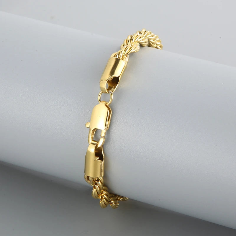 4/6/8mm Stainless Steel Bracelets For Men Women Gold Color Twisted Rope Link Chain Bracelets On the Hand Jewelry Gifts