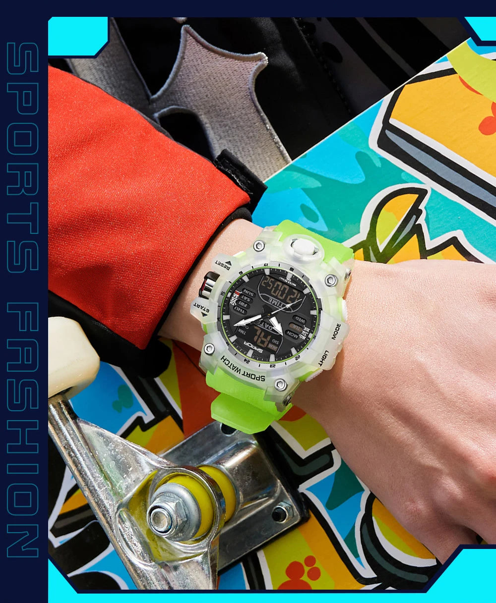 SANDA Outdoor Sports Military Mens Watch LED Digital Electron Quartz Male Wristwatch Dual Display Clock Men Relogio Masculino