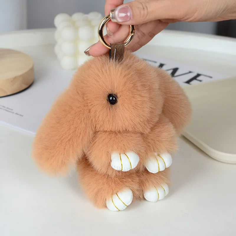 Cute Pluff Bunny Keychain Women Fur Pom Pom Angel Rabbit Key Ring Hare Plush Dolls Toy Girls Bag Car Key Pendant Kids Xmas Gift