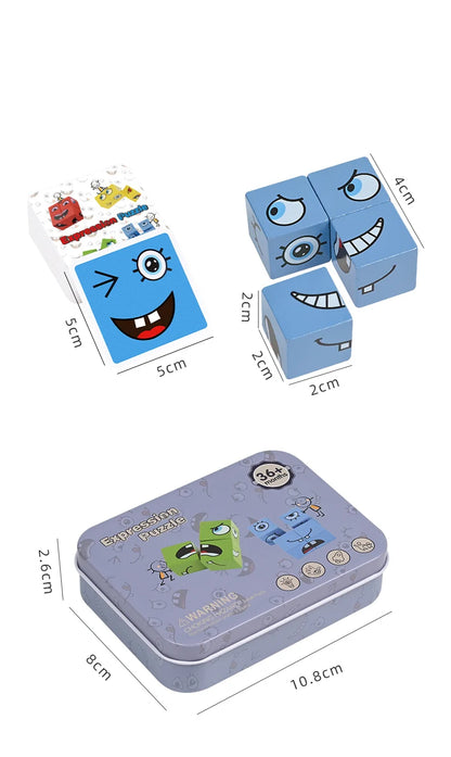 Cube Face Change Building Blocks Board Game Wood Puzzle Montessori Expression Wooden Blocks Blocos For Children Kids Toys Gift