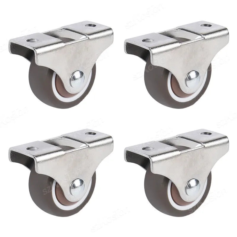4 Pack Mini Fixed Caster Wheels 1 inch Silent Small Wheels TPR Rubber Low Profile Caster for Furniture Rolling Cabinet Trundle