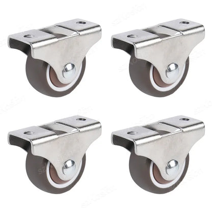 4 Pack Mini Fixed Caster Wheels 1 inch Silent Small Wheels TPR Rubber Low Profile Caster for Furniture Rolling Cabinet Trundle