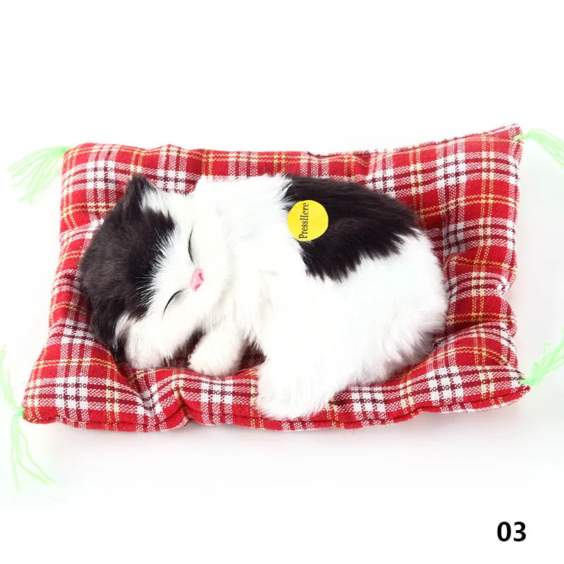 Brand New Simulation Animal Doll Plush Sleeping Cats Toy With Cushion Can Speak Out with Sound Kids Gift Stuffed Desk Ornament