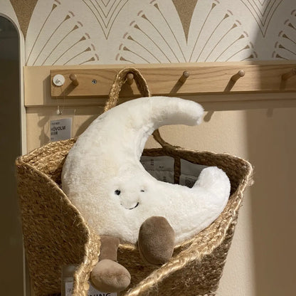 Deer INS Moon And Sun Plush Doll Stuffed Cartoon Cuddly Kawaii Sky Pillow with Legs Sitting Decor Pillow For Bedroom Sofa Chair