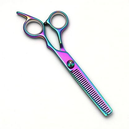6 Inch Professional Dual Use Scissors for Hair Cutting and Pet Grooming Straight Curved Thinning Comb Stainless Steel Salon