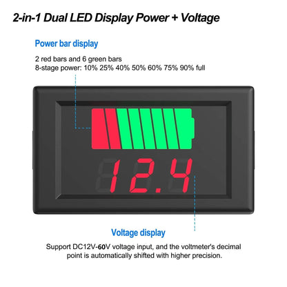 12V 24V 36V 48V 60V Car Battery Charge Level Indicator Lithium Battery Capacity Meter Tester Display LED Tester Voltmeter