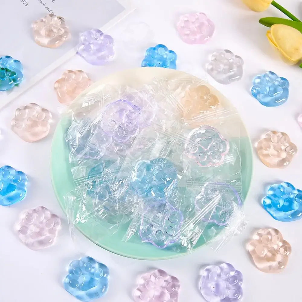 5/10/20PCS Kawaii Cat Paws Sticky Squeeze Toys Soft Realistic Jelly Glitter Cat Paws Transparent Squeeze Toys Kids Adult Gifts