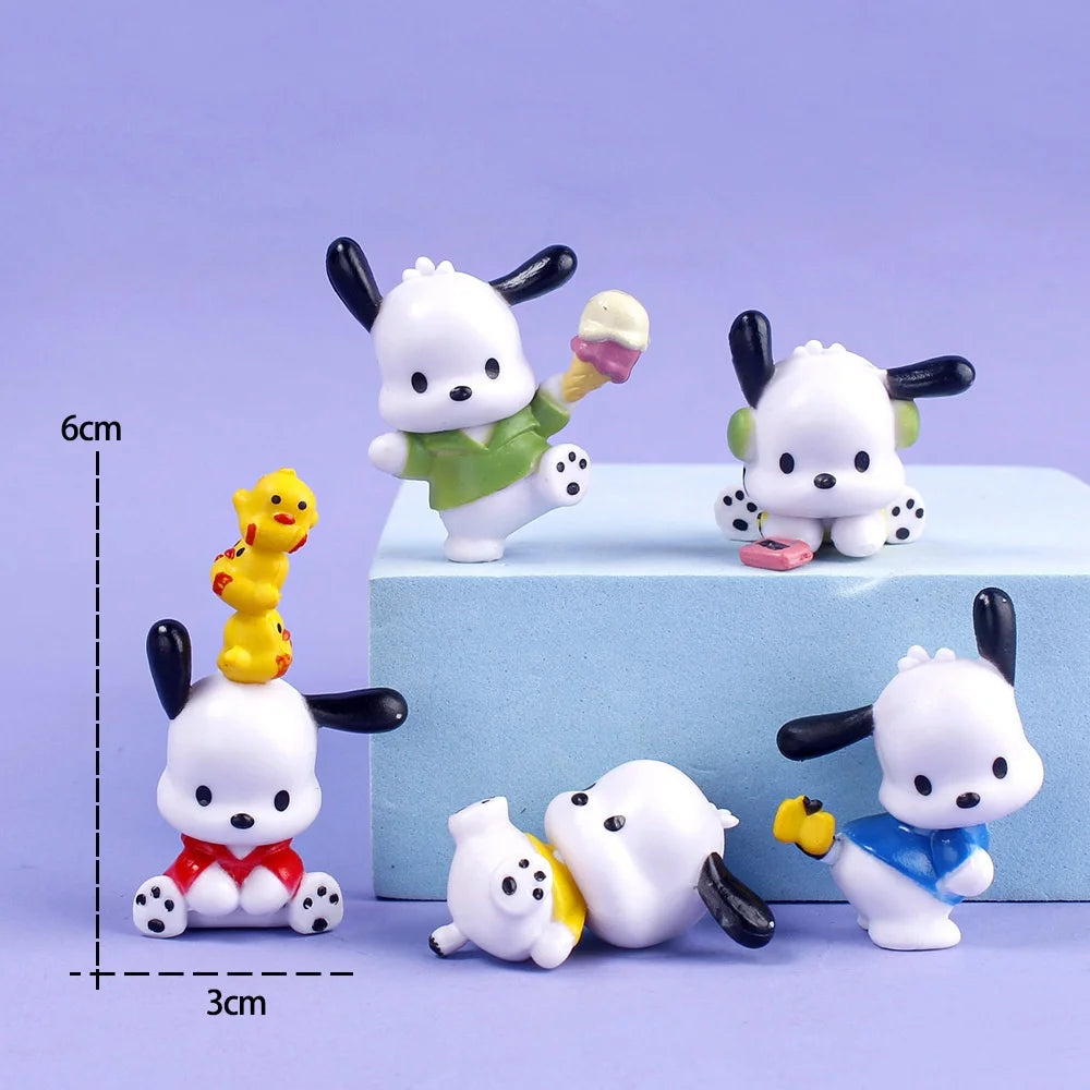 5Pcs-Set Sanrio Cinnamoroll Anime Figure Pochacco Kuromi Pom Pom Purin Hello Kitty Action Figure Toys Model Doll My Melody Gifts