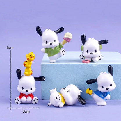 5Pcs-Set Sanrio Cinnamoroll Anime Figure Pochacco Kuromi Pom Pom Purin Hello Kitty Action Figure Toys Model Doll My Melody Gifts