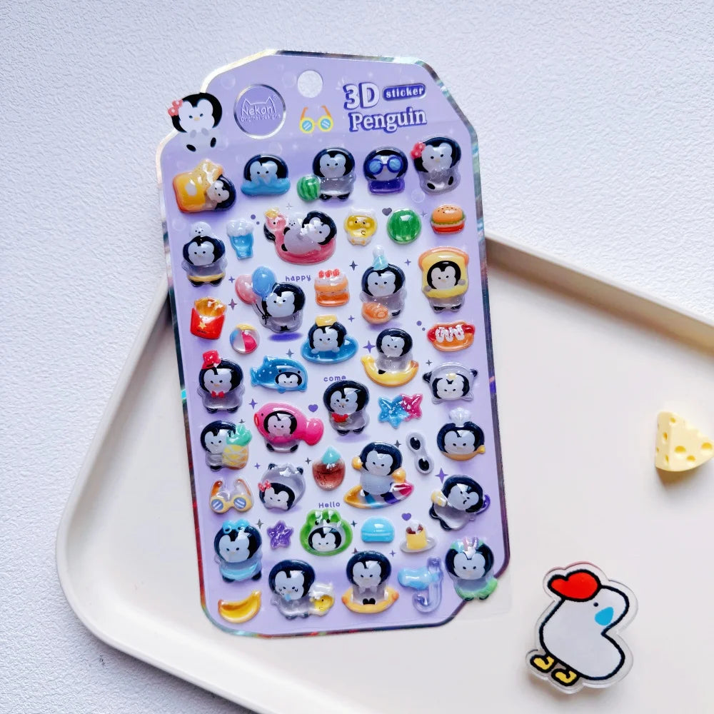 NEKONI Cute Animals Seal Bear Penguin 3D Stickers Scrapbooking DIY Journaling Stationery Diary Cute Stickers School Supply