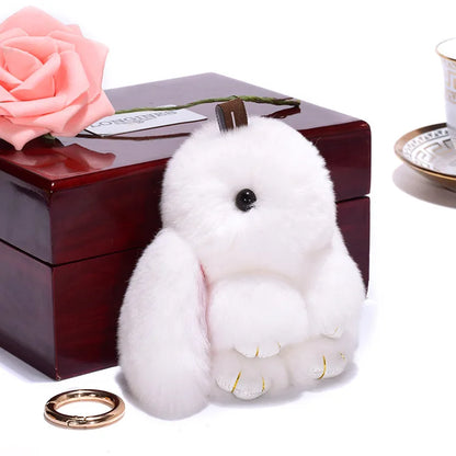 Cute Pluff Bunny Keychain Women Fur Pom Pom Angel Rabbit Key Ring Hare Plush Dolls Toy Girls Bag Car Key Pendant Kids Xmas Gift