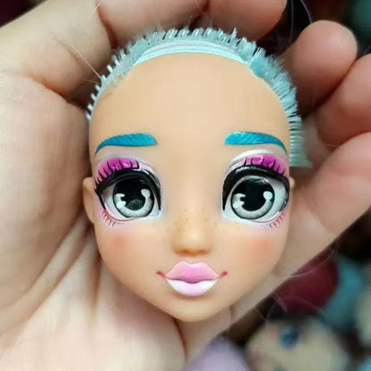 Quality Doll Heads Sparkly Alive Glasses Eyes No Hair Doll Parts White Purple Gold Hair Blue Black Skin Doll Accessories