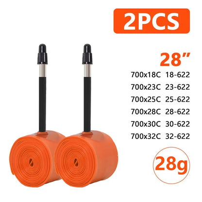 ThinkRider 2PCS Ultralight 28g Bike Inner Tube 700X18 25 28 Road Bicycle TPU Material Tire 65mm Length French Valve