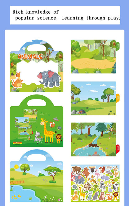 New Children Reusable Scene Cute Stickers DIY Puzzle Sticker Games Books Cartoon Animal Learning Cognition Toys For Kids Gift