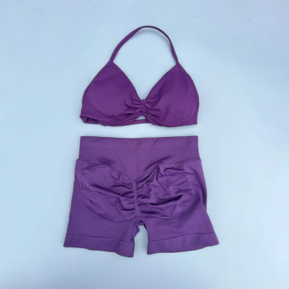 2 Piece Sports Gym Set Strappy Bra Yoga Underwear Short Sport Leggings Bicycle Running Sportswear Woman Seamless Yoga Set