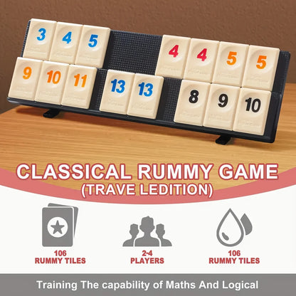 106 Rummy Tiles Numbered Mahjong Set, with 4 Racks, Zipper Storage , Deluxe Portable Travel Game Set, Suitable for Holiday Party