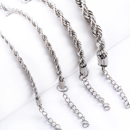 2/3/4/5/6mm Stainless Steel Twisted Rope Chain Silver/Gold Color Bracelet 3cm Extension for Men Women Jewelry Chains