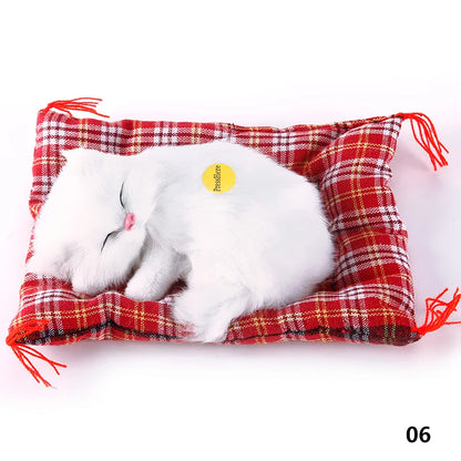 Brand New Simulation Animal Doll Plush Sleeping Cats Toy With Cushion Can Speak Out with Sound Kids Gift Stuffed Desk Ornament