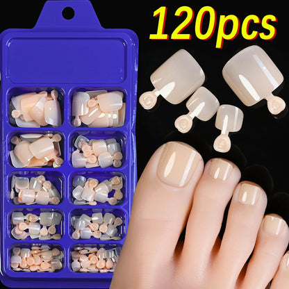 120Pcs 9-Colors French Fake Toenails Summer Short Sqaure Press On Toe Nails Tips Glossy Nude/Pink/Brown Full Cover False Toenail