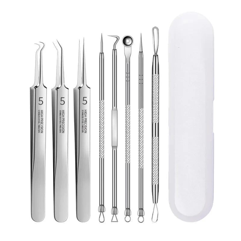 8PCS Stainless Steel Acne & Blackhead Removal Tool Set – Cell Clip, Acne Needle, Beauty Salon Kit