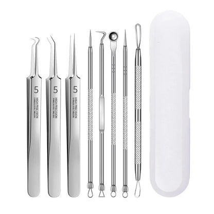 8PCS Stainless Steel Acne & Blackhead Removal Tool Set – Cell Clip, Acne Needle, Beauty Salon Kit