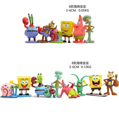 Spongebob Anime Figure Patrick Star Octopus Brother Handmade Model Cartoon Toys for Kids Ornaments 6PCS/8PCS Set Cake Decoration