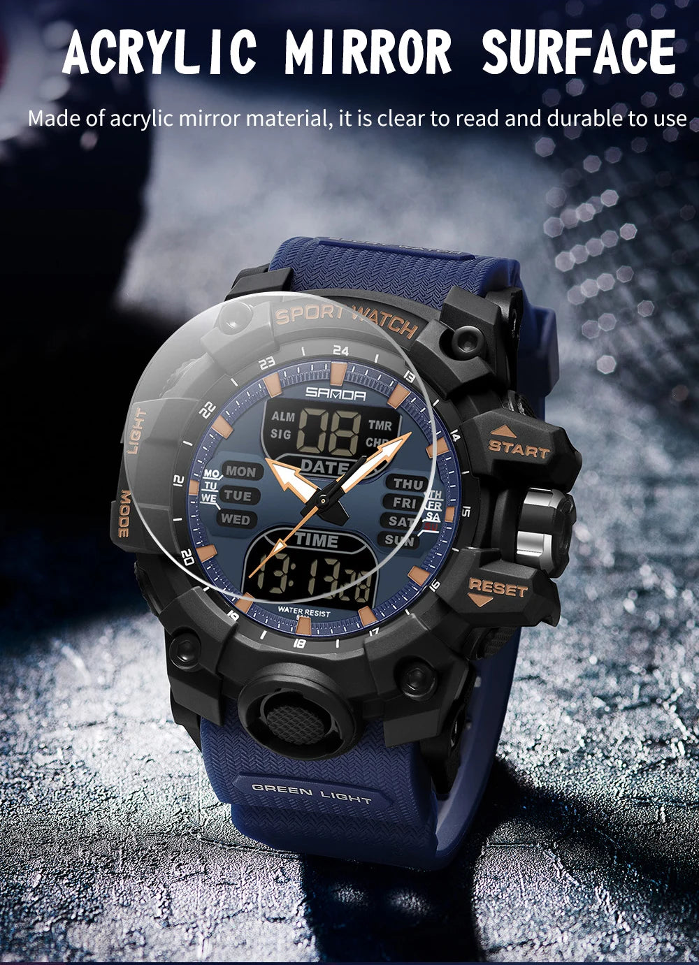 SANDA Outdoor Sports Military Mens Watch LED Digital Electron Quartz Male Wristwatch Dual Display Clock Men Relogio Masculino
