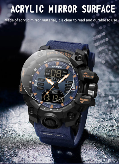 SANDA Outdoor Sports Military Mens Watch LED Digital Electron Quartz Male Wristwatch Dual Display Clock Men Relogio Masculino