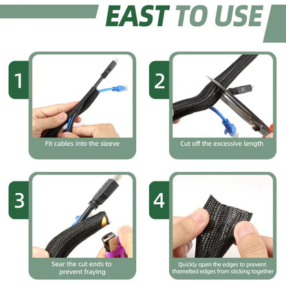2/5M Black PET Expandable Self Closed Cable Sleeve Diameter 3mm ~ 50mm Split Insulated Heat resist Split Line Protector Sleeve