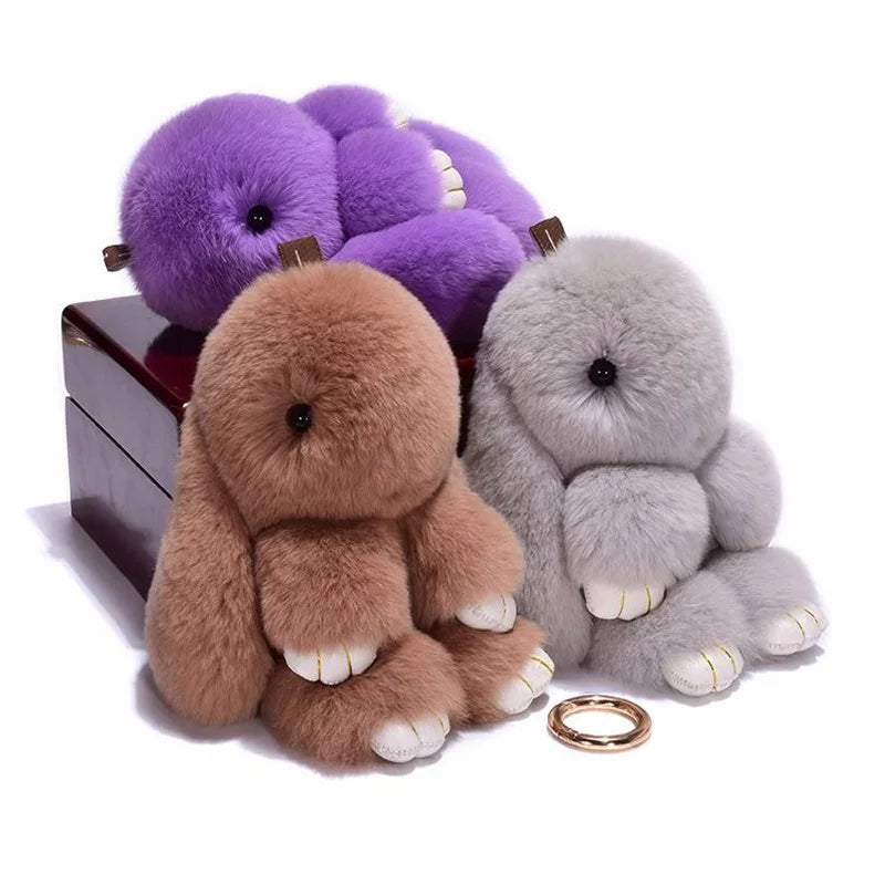 Cute Pluff Bunny Keychain Women Fur Pom Pom Angel Rabbit Key Ring Hare Plush Dolls Toy Girls Bag Car Key Pendant Kids Xmas Gift