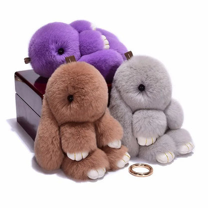 Cute Pluff Bunny Keychain Women Fur Pom Pom Angel Rabbit Key Ring Hare Plush Dolls Toy Girls Bag Car Key Pendant Kids Xmas Gift
