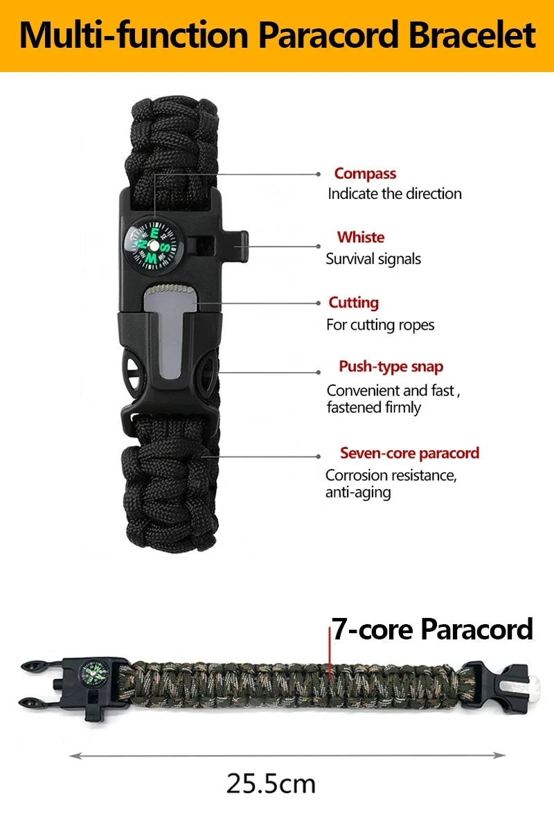 Five In One Compass Bracelet With Flint Seven Core Paracord Bracelet Inginiter Outdoor Survival Hiking Camping Tools