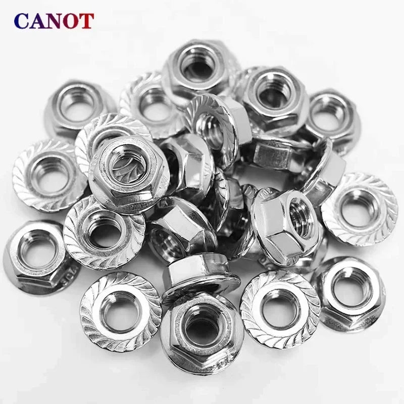 50 Pieces M3 M4 M5 M6 M8 M10 M12 M16 M20 304 Stainless steel Hexagon Hex Head Serrated Spinlock Lock Flange Nuts DIN6923